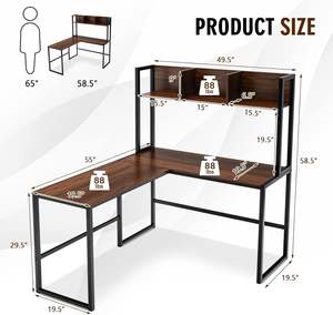 แท่นงานคอมพิวเตอร์มุมรูปตัว L ประหยัดพื้นที่โฮมออฟฟิศโต๊ะเขียนหนังสือพร้อมชั้นวางหนังสือและ <span class=keywords><strong>Hutch</strong></span> สําหรับเล่นเกม - Product Image 3