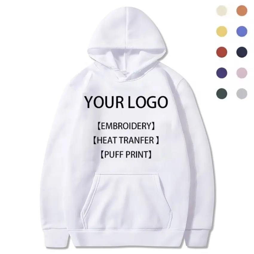Kaus & Sweatshirt polos cetakan Puff layar bordir kustom hoodie pria Logo kustom jernih