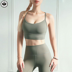 QUMOR Soutien-gorge de yoga sans bretelles couleur unie, léger, sans couture, anti-humidité, gilet de fitness à maintien élevé, sous-vêtement de sport pour - Product Image 4