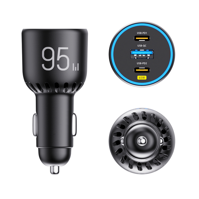 Metal USB C PD 95W Type C Car Charger Fast Charging PD3.1 PPS RGB LED Surface Car Charger