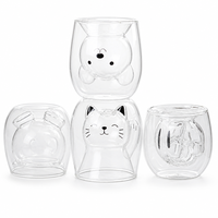 Nouvelles tasses en verre pour la maison, tasses à lait transparentes avec des chatons à l'intérieur, tasses à double paroi en verre à large base, vente en gros