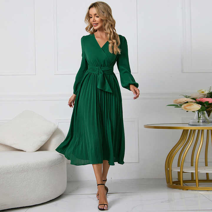 Temu Women's Long-Sleeved Maxi Dress - Slim Fit, V-Neck A-Line Skirt,  Perfect for Summer Casual Wear, Available in 4 Colors