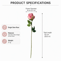 Rose artificielle en soie vintage française à bords brûlés, 50 cm, tige unique, fausse rose lychee pour décoration de mariage et de table à domicile (vente en gros)