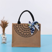 Sac en jute personnalisé pour Noël, grand format, en lin coloré écologique, avec estampage bleu et motif Père Noël doré