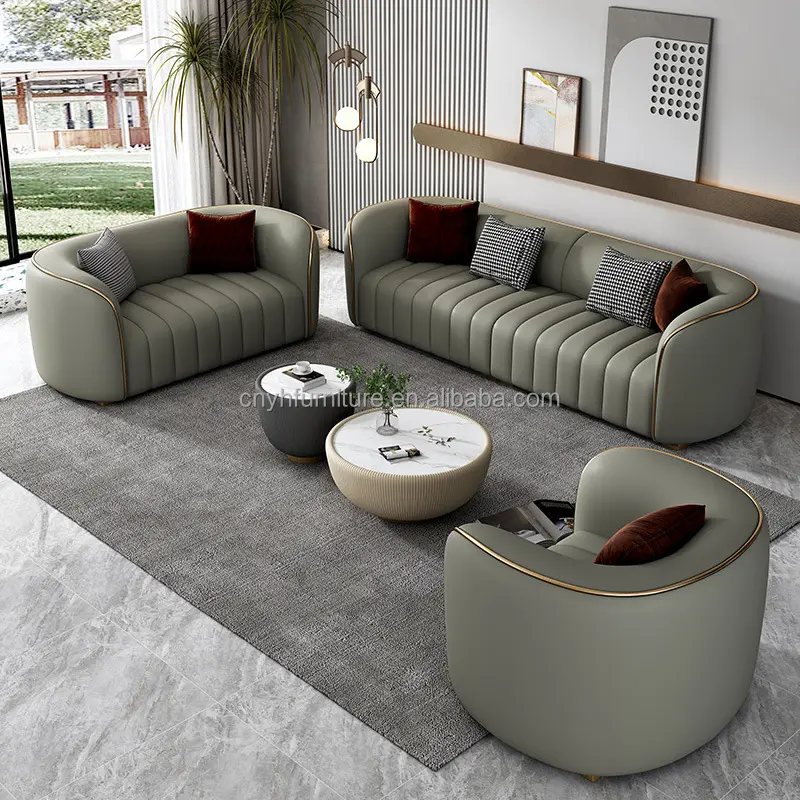 Mousse de cuir de grain supérieur Cafe Shop Club House ou Office Use club furniture house Ensemble de canapés sectionnels de luxe modernes et légers