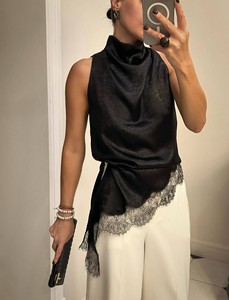 Summer New Design Lace Asymmetrical Casual <strong>Halter</strong> <strong>Satin</strong> Women's Tank Top - Product Image 3