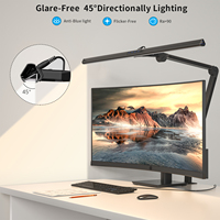 Lampe de bureau à double écran, éclairage LED à large couverture, fixation par pince, bras long réglable, commande tactile, protection des yeux, lampe de lecture pour le travail