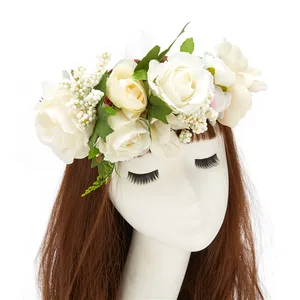 2922E Women Girls Big Rose Floral Head Garland Bridal Artificial flower crown wedding headpieces