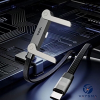 Kabel Pengisian Cepat 2-in-1 240W Dengan Penyangga Ponsel, 90 °   Kabel Data USB a ke Type C dengan Jalinan Nilon untuk Ponsel Gaming
