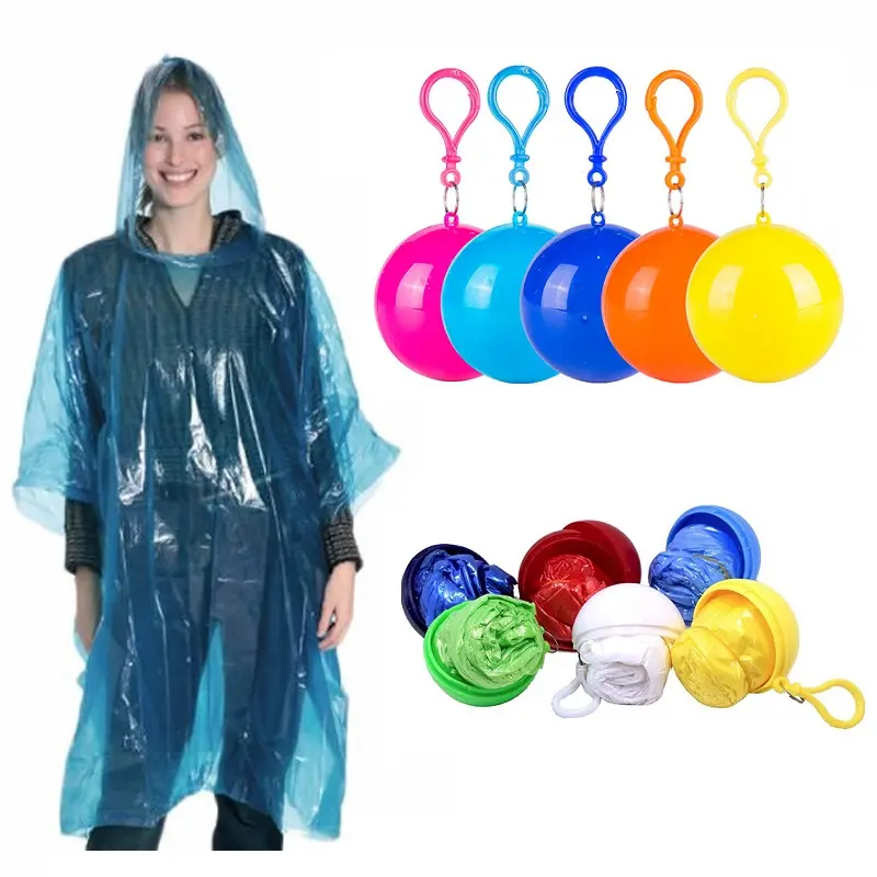 Cheap wholesale raincoat keychain in ball shape easy take PE raincoat keyring with print for promotion