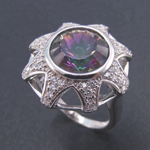 Anillo de Plata de Ley Genuina con Acabado en Rodio y Topacio Místico de Forma Redonda - Product Image 2