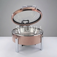 Plat à réchaud en acier inoxydable avec marques de marteau uniques, chauffe-plats de luxe moderne or rose pour hôtels et restaurants, ensemble de buffet