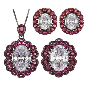 Vintage Eco-friendly Copper Jewelry for Women <b>Set</b> 13*18-10-12mm White Zircon Black Gold Plated Necklace <b>Earrings</b> Ring <b>Set</b> - Product Image 1