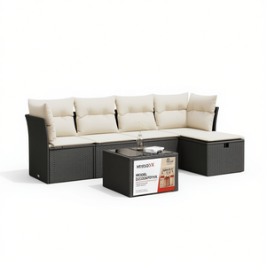 Conjunto de Sofás de Jardín MISNOYX D0100XFDYVX de 6 Plazas, Muebles de Ratán para Exteriores con Almacenamiento, Diseño Contemporáneo - Product Image 1