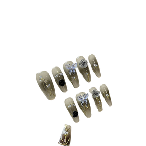 Nuevo Producto Lanzado, <span class=keywords><strong>Uñas</strong></span> Artesanales Tridimensionales con Mariposas y Rosas Negras, Estilo Juvenil, Oscuro y Dulce - Product Image 1