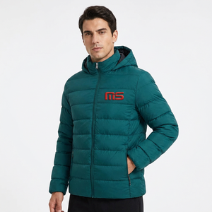 MS Quilted Hooded Unisex <b>Winter</b> Warm Knitted Printed Puffer Jacket Front Logo Design Full Sleeve Zipper Closure - Product Image 1