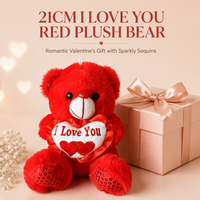Ours en peluche rouge à paillettes de 21 cm avec boucle de suspension, cœur « Je t'aime », animaux en peluche doux, cadeau de la Saint-Valentin pour petite amie