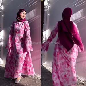 ชุดอาบายะพิมพ์ลายดอกไม้สีชมพูใหม่ประจำฤดูใบไม้ผลิ/ฤดูร้อนปี 2026 ชุดเดรสผู้หญิงมุสลิมลายดอกไม้สีตามสั่ง - Product Image 3