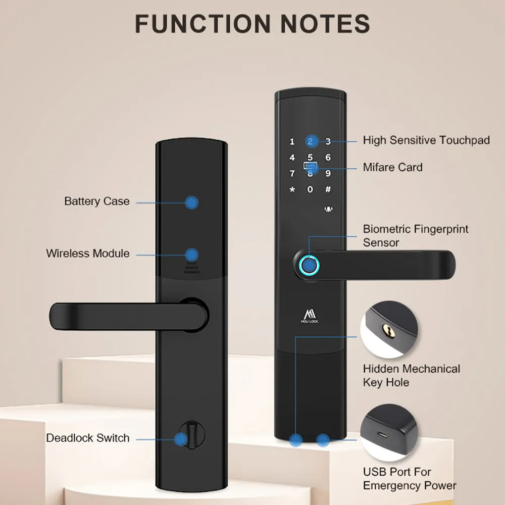 Rfid Card & Intelligent Key Smart Home Door Lock chiave impermeabile per impronte digitali Smart Lock per la casa