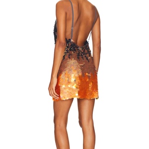 Autumn New Design High Quality Sweet Solid V-neck Button Mini Party Elegant Dress Women Sexy Thin Waist Shiny <b>Sequin</b> Spaghetti - Product Image 3