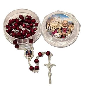 ลูกประคำคาทอลิก Mecrt พร้อมไม้กางเขนหอมกลิ่นกุหลาบแดง สร้อยคอประคำไม้แกะสลักด้วยมือ ชุบโลหะ - Product Image 6