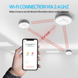 تطبيق Tuya عالي الجودة من نوع Wifi RF433 كاشف الدخان المترابطة