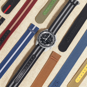 สายนาฬิกา Jettda ลายทางวินเทจ สำหรับนาฬิกาหรู ขนาด 20 มม. 22 มม. ใช้ได้กับนาฬิกา Omege Moon พร้อมหัวเข็มขัดแบบ Deployment - Product Image 3