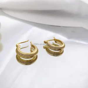 Factory 18K Gold Plated Brass Hoop Earrings Simple Design Huggie Earrings With Zircon For Women Girl Gift Fashion Jewelry