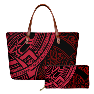 Dompet kustom baru dan tas tangan wanita mewah Tuning Tribal merah tato dicetak tas Polinesia tas Tote bahu dompet yang cocok - Product Image 2