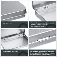Vente en gros argent rangement vide bijoux maquillage pilule étui à bonbons conteneur en métal boîte en étain rectangulaire avec couvercle à charnière