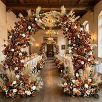Arche florale de luxe pour mariage, arrangement d'arche de fleurs en soie blanche, arche de fleurs blanche en forme de corne pour événement de mariage