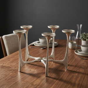Candelabro Ritual de Cinco Brazos, Plateado, Metálico, Soporte para Velas, Decoración Duradera para el Hogar - Product Image 6