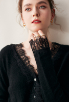 Cardigan en cachemire personnalisé, col en V, boutons en dentelle, cardigan en laine pour femme, printemps