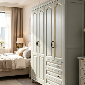 Armoire traditionnelle à 4 portes avec 3 tiroirs, finition dorée, en MDF, meubles de chambre à coucher - Product Image 2