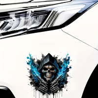 Autocollant de voiture en vinyle Grim Reaper Skull, autocollant imperméable à l'eau avec squelette en flamme bleue pour la décoration de la carrosserie de voiture, camion, moto