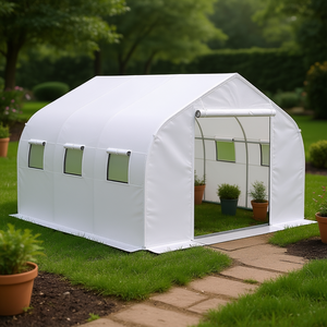 Serra da Giardino Walk-In 12x10 Piedi Stile Tunnel con Finestre Avvolgibili, Porta con Cerniera, Copertura in PE Bianco, Telaio in Alluminio - Product Image 2
