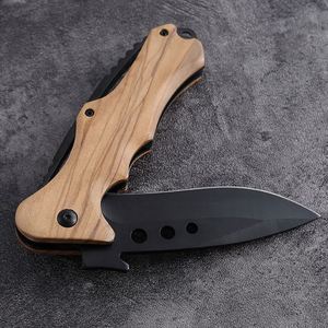 Navaja de Bolsillo Plegable Personalizada OEM con Mango Completo de Madera de Olivo, Hoja con Recubrimiento Negro y Grabado Láser, para Caza, EDC, Camping, Regalo para Actividades al Aire Libre - Product Image 6