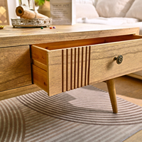 Table basse en bois INNOVA au design européen moderne avec tiroir de rangement, sculptée à la main, naturelle, décorative, durable, facile à assembler, pour le salon