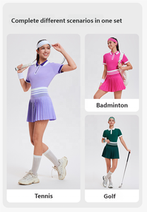 <span class=keywords><strong>Tuta</strong></span> da Golf Badminton da Golf a due pezzi gonna da Tennis a maniche corte da donna con collo a vita alta di alta qualità - Product Image 2