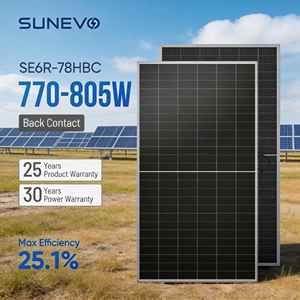 แผงโซลาร์เซลล์ Sunevo 580w 750w 770w 805w แบบ N Type Bc Bifacial พร้อมการรับประกัน 30 ปี สำหรับสถานีไฟฟ้าอุตสาหกรรม B 156 เซลล์ - Product Image 1