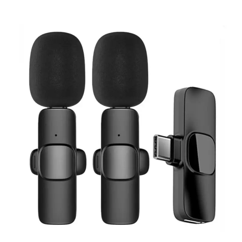 Lavalier mikrofon nirkabel 2-in-1 Tipe C terlaris 2023, penghilang kebisingan, untuk Audio dan Video, panggilan perekaman