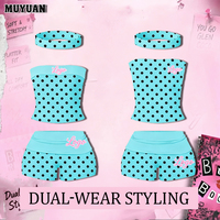 Ensemble Lounge 2 Pièces à Pois avec Haut Bustier Convertible et Short à Taille Rabattable pour l'Été, Logo Personnalisé, Coton Spandex