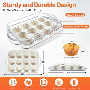 Molde rectangular <span class=keywords><strong>jumbo</strong></span> para muffins, antiadherente, de silicona, para 6 cupcakes, con asa, marco metálico reforzado, ecológico, resistente al calor, apto para horno. - Product Image 6