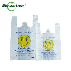制造商1/6微笑图案超市t恤手柄购物袋可重复使用手提包外卖购物袋