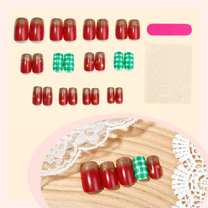 Faux ongles artificiels en gros, mignons, à presser, les moins chers pour Noël, courts, carrés, à bout français - Product Image 3