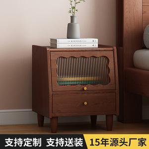 Wood Nightstand With Long Glass Door Storage <b>Drawer</b> Bedroom Furniture - Product Image 5