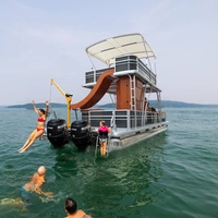 Bateau ponton de luxe à double pont de 27 pieds, personnalisable, directement de l'usine, en fibre de verre, avec moteur soudé, polyvalent pour les loisirs nautiques en extérieur