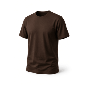 T-shirt en coton marron pour homme, manches courtes, col rond, coupe classique, décontracté, couleur unie, tricot jersey respirant, 230g, teint uni - Product Image 1