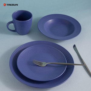Juego de cuencos y tazas de gres en relieve azul real personalizado de 16 piezas al por mayor, vajilla de cerámica de colores - Product Image 5