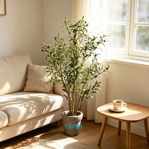 Olivo Artificial de Alta Simulación de 130 cm en Maceta de <span class=keywords><strong>Magnesia</strong></span> Gris, Planta de Olivo Artificial con Hojas Realistas y Frutos Negros, Decoración Verde para Interiores - Product Image 2